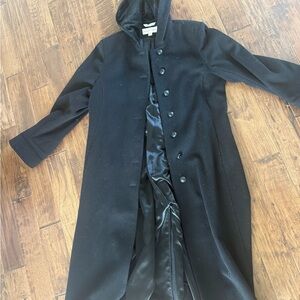 Albert Nipon Black Hooded Wool Coat